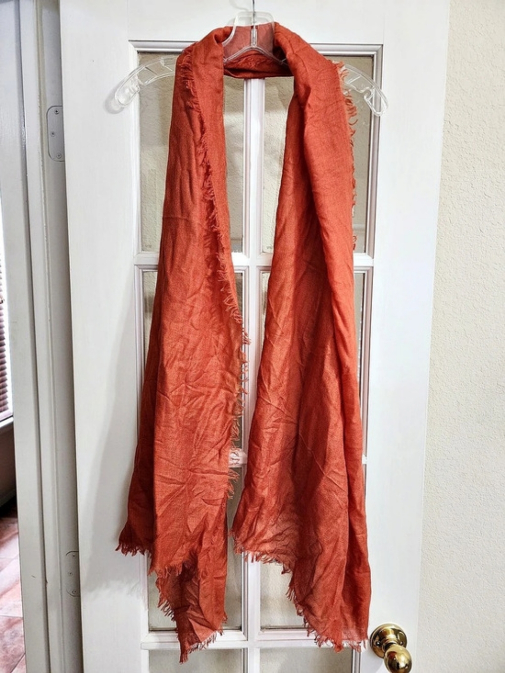 NWT Nordstrom Cashmere Silk Scarf Wrap Rust Orange Fringe